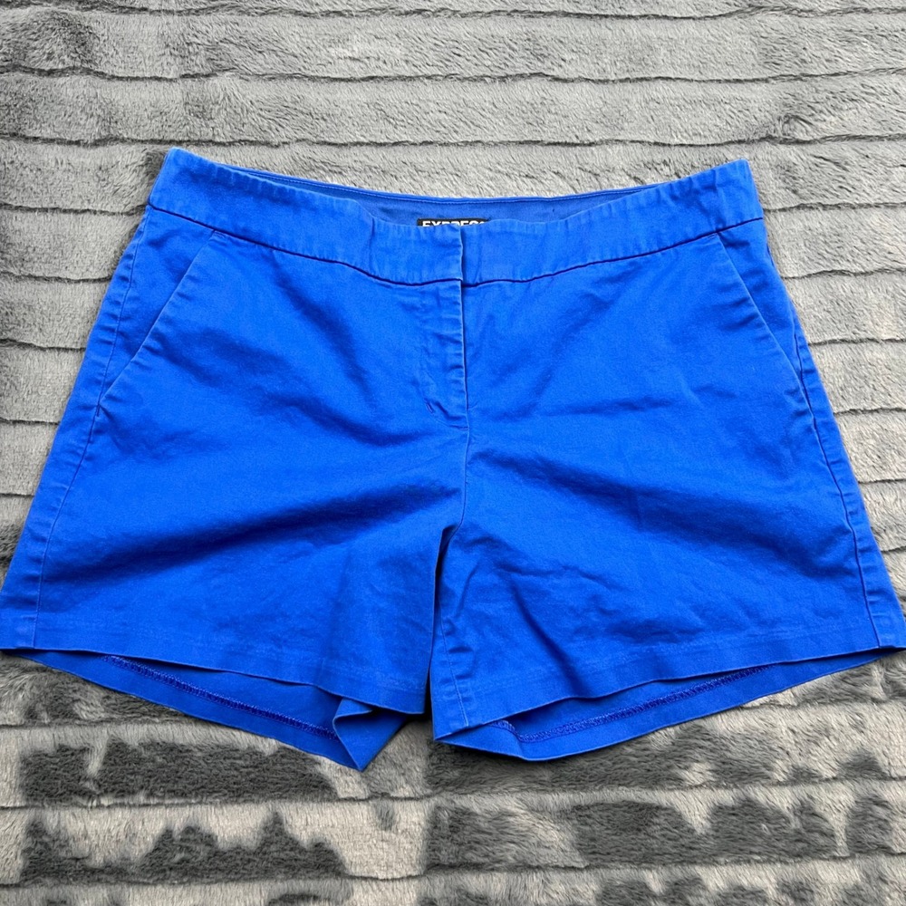 Express Womens Royal Blue Chino Shorts Size 8 Stretch Cotton Flat Front Summer